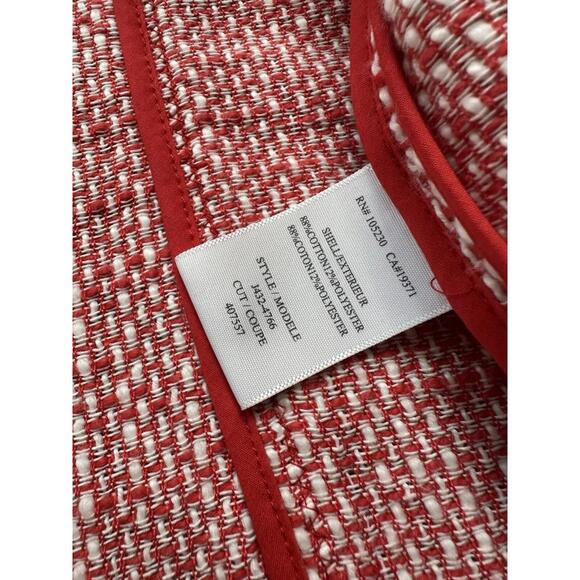 Joie Collis Tweed Twill Fringe Blazer Jacket Womens M Fitted Full Zip Red Cotton - Picture 8 of 9